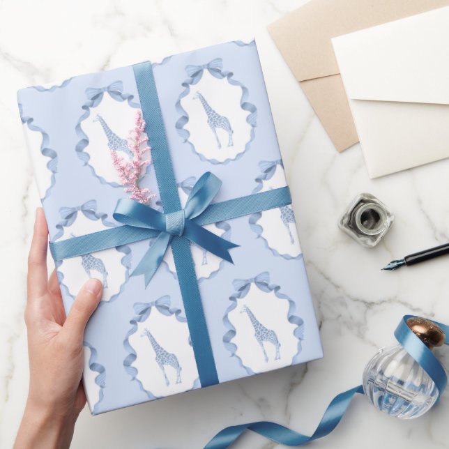 Papel De Presente Safari Animais Toile de Jouy Dusty Blue (Presentear)