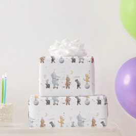 Papel De Presente Safari Circense de Aquarela Fofo Animais Boho