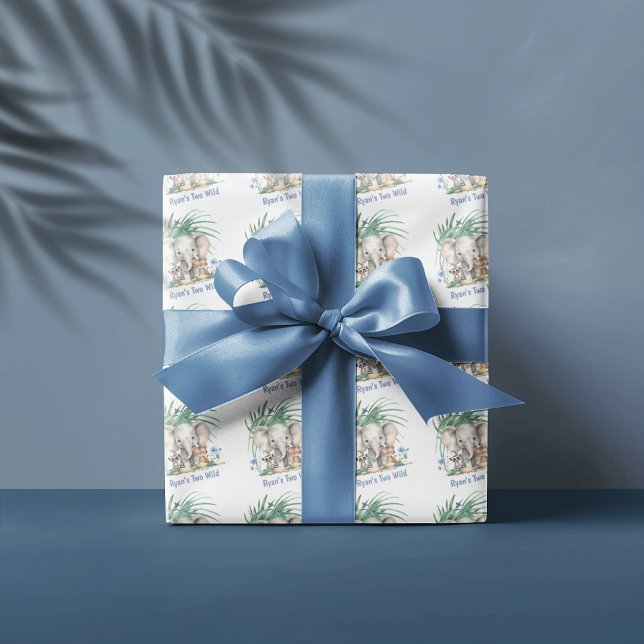 Papel De Presente Safari Jungle Party (Safari Jungle Watercolor Party Animals Tropical Greenery Birthday Wrapping Paper)