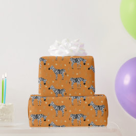 Papel De Presente Safari - Padrão de Zebra Selva Laranja