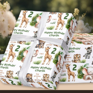 Papel De Presente Safari Selgle Animal Dois Nome de segundo aniversá