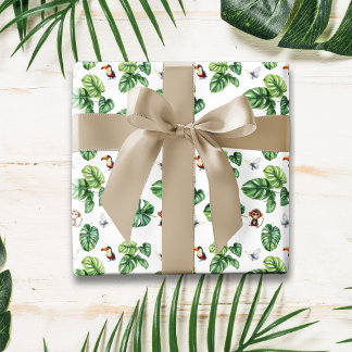 Papel De Presente Safari Selgle Macaco Borboleta Toucano Verde