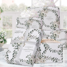 Papel De Presente Sage Eucalyptus Wedding Add Names & Congratulation