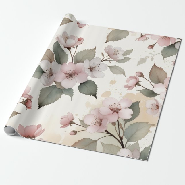 Papel De Presente Sage Green Cherry Blossom Easter Gift Wrap (Desenrolado)