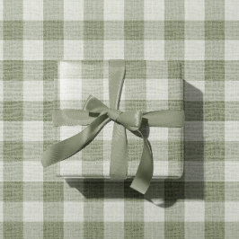 Papel De Presente Sage Green Gingham Buffalo Check Linen Texture