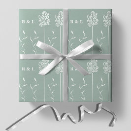 Papel De Presente Sage Green Minimalista Curly Floral