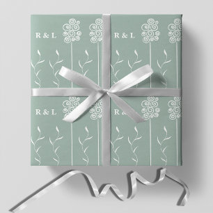 Papel De Presente Sage Green Minimalista Curly Floral