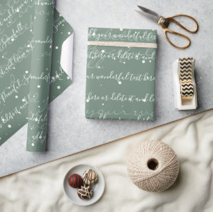 Papel De Presente Sage Green Minimalista Texto de Script Personaliza
