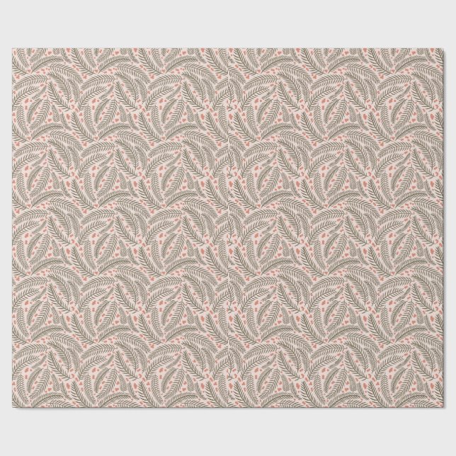 Papel De Presente Sage Green Palha de Pinheiros de Natal desenhada à (Barra)
