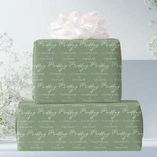 Papel De Presente Sage Green Typografia Personalizada Casamento