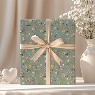 Papel De Presente Sage Green Wildflower Boho Rustic Primavera Garden