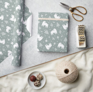 Papel De Presente Sage Green Woodland Baby Bears