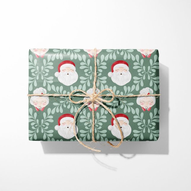 Papel De Presente Sage Mr. & Mrs. Claus Christmas Wrapping Paper  (Criador carregado)