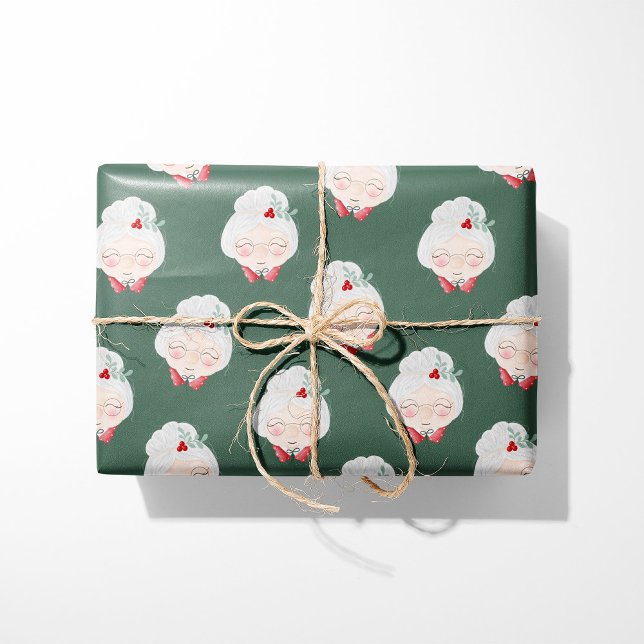 Papel De Presente Sage Mrs. Claus Faces Christmas Wrapping Paper (Criador carregado)
