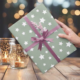 Papel De Presente Sage Suave com Padrão de Estrela