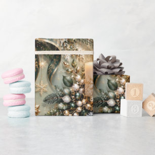 Papel De Presente Sage Verde Champanhe Luz de Velas Natal