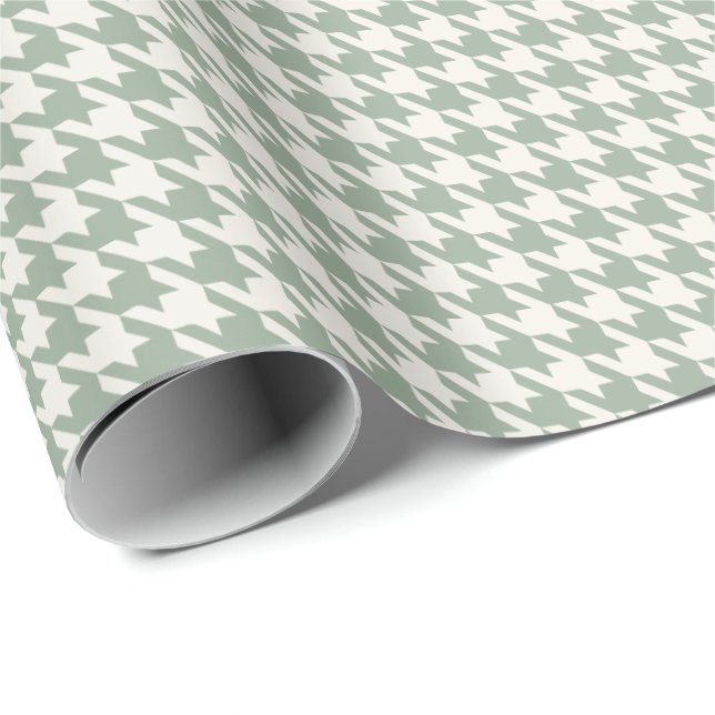 Papel De Presente Sage Verde e Marfim Padrão Houndstooth | Elegante  (Ponta do rolo)