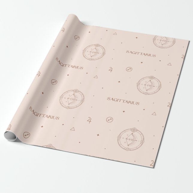 Papel De Presente Sagittarius Zodiac Pattern in Brown and Burgundy (Desenrolado)