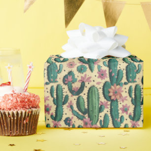 Papel De Presente Saguaro Cactus Floral Sem Costura