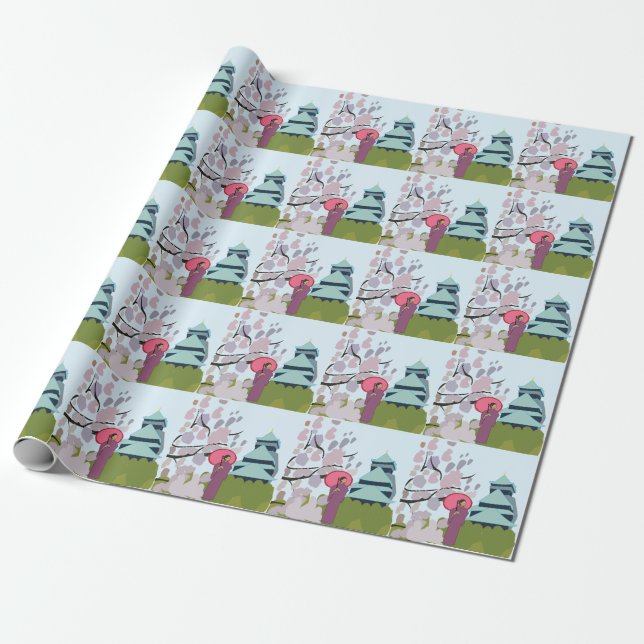 Papel De Presente Sakura Geisha Quimono Japão  (Desenrolado)