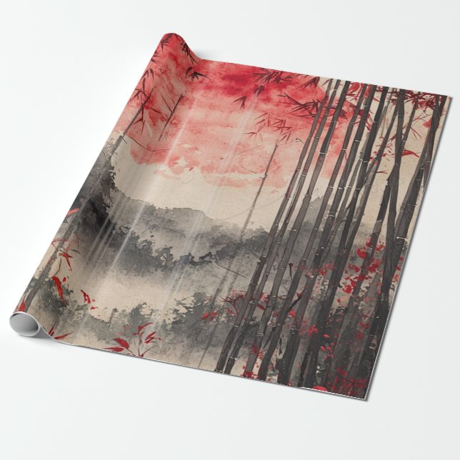 Papel De Presente Sakura Lua de Sangue Tinta Lavada (1) (Desenrolado)