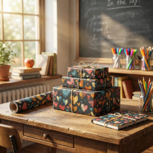 Papel De Presente Sala de aula de coração reproduzível: arte colorid