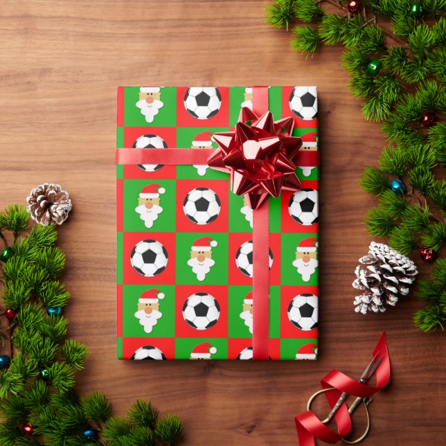 Papel De Presente Salas de Futebol de Natal e Cláusula Santa Vermelh (Presente de Natal)