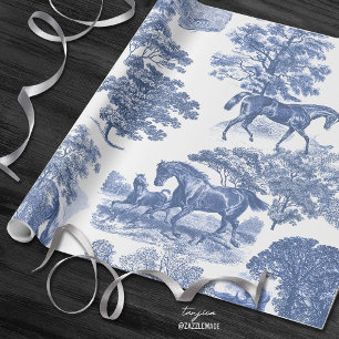 Papel De Presente Salsicha Elegante Vintage Blue Horses - Toile