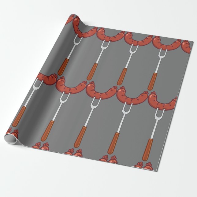 Papel De Presente Salsicha Grelhada em Garfo de Churrasco (Desenrolado)