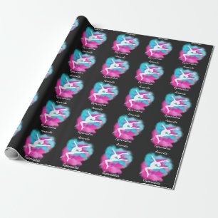 Papel De Presente Salto de Ginástica Rosa Azul Cor Bomba com Nome  