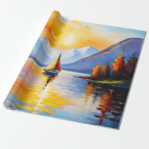 Papel De Presente Salto de sol sobre lago e montanhas com capa de ne