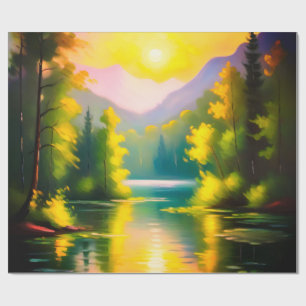 Papel De Presente Salto sobre neve cobriu montanhas e lago