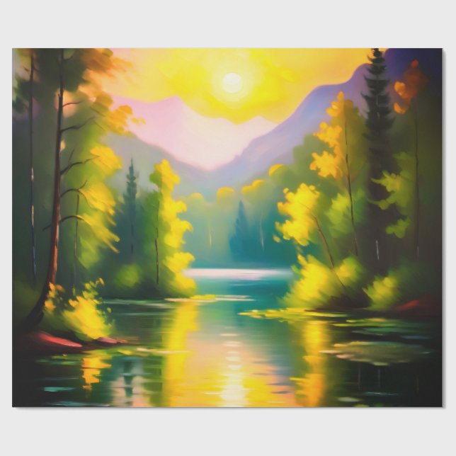 Papel De Presente Salto sobre neve cobriu montanhas e lago (Aberto)