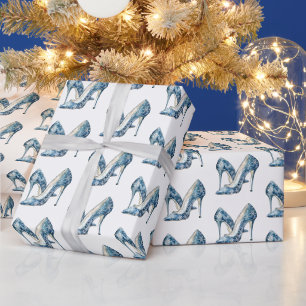 Papel De Presente Saltos Altos Flocos de Neve Azuis e Brancos Natal