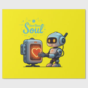 Papel De Presente Salve Seu Robô De Alma Cuta Segurando Coração - Fu