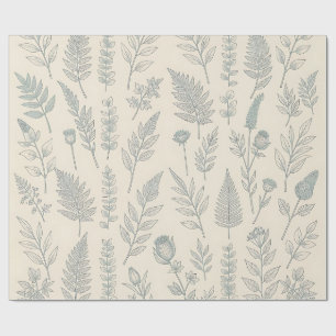 Papel De Presente Samambaia de Tons de Sage Vintage Botânica de Flor