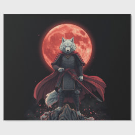Papel De Presente Samurai do Lobo Branco sob a Lua de Sangue Carmesi