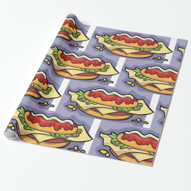 Papel De Presente Sanduíche com Alface Queijo e Molho (Desenrolado)