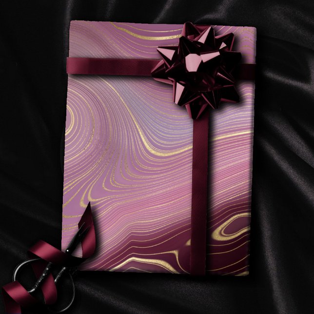 Papel De Presente Sangria Strata | Moody Pink e Purple Luxe Agate (Criador carregado)
