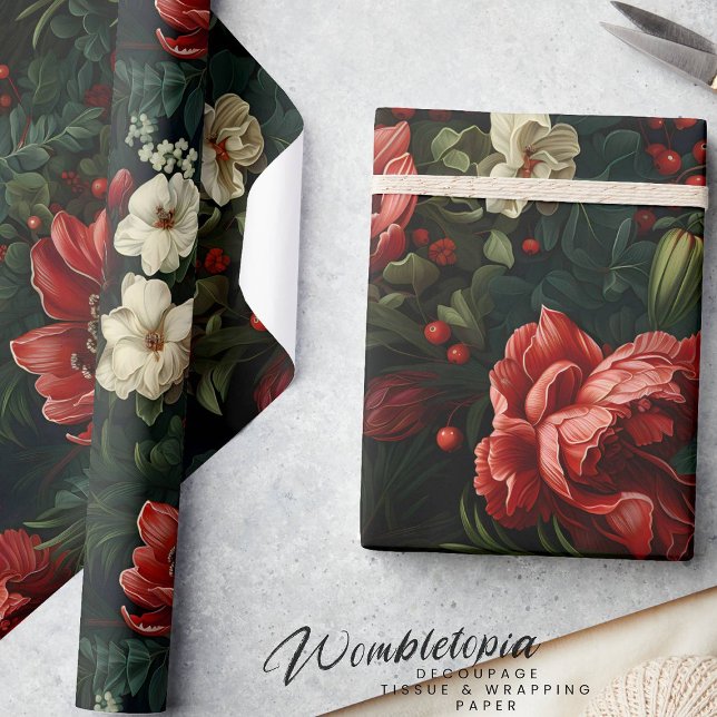 Papel De Presente Sangue Elegante I Vermelho e Creme Floral (Criador carregado)