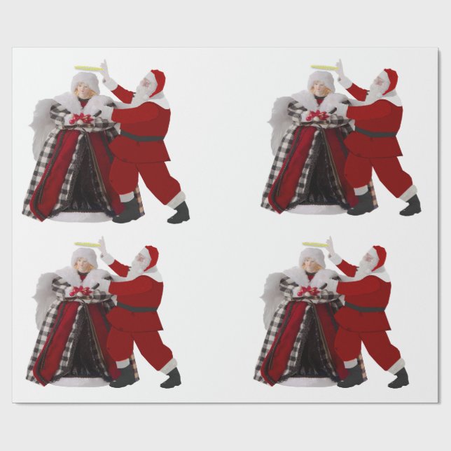Papel De Presente Santa Adjusting a Halo Wrapping Paper (Aberto)