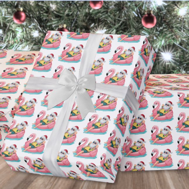 Papel De Presente Santa Beach Christmas (Santa Beach Christmas Wrapping Paper )
