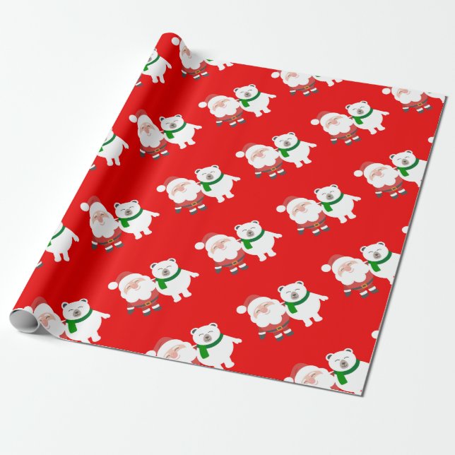 Papel De Presente Santa Claus and Polar Bear Cartoon (Desenrolado)