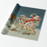 Papel De Presente Santa Claus Christmas Antique Sleigh Reindeer<br><div class="desc">Papais noeis de Natal no seu trenó - Esta imagem é de um antigo cartão de Natal antigo dos anos 1800. Mostra papais noeis no trenó na véspera de Natal,  com suas renas e brinquedos!</div>