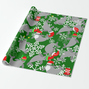 Papel De Presente santa claus christmas manatee verde
