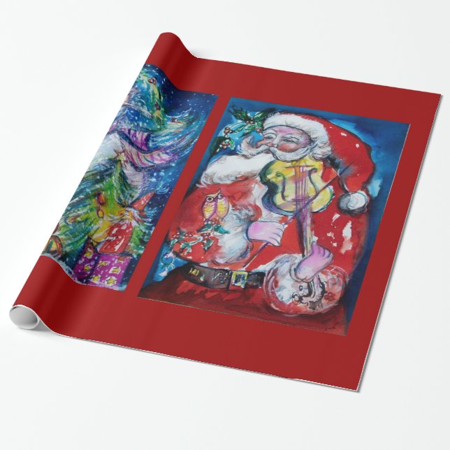 PAPEL DE PRESENTE SANTA CLAUS COM VIOLINA/ SNOWMAN E XMAS TREE (Desenrolado)