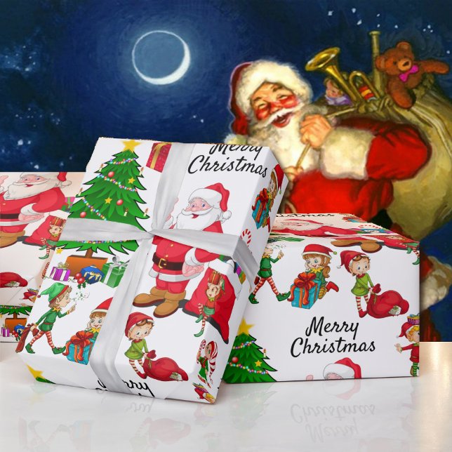Papel De Presente Santa Claus & Elves no Parto da Véspera de Natal (Criador carregado)