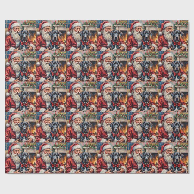 Papel De Presente Santa Claus Holding Great Dane Christmas Art (Aberto)