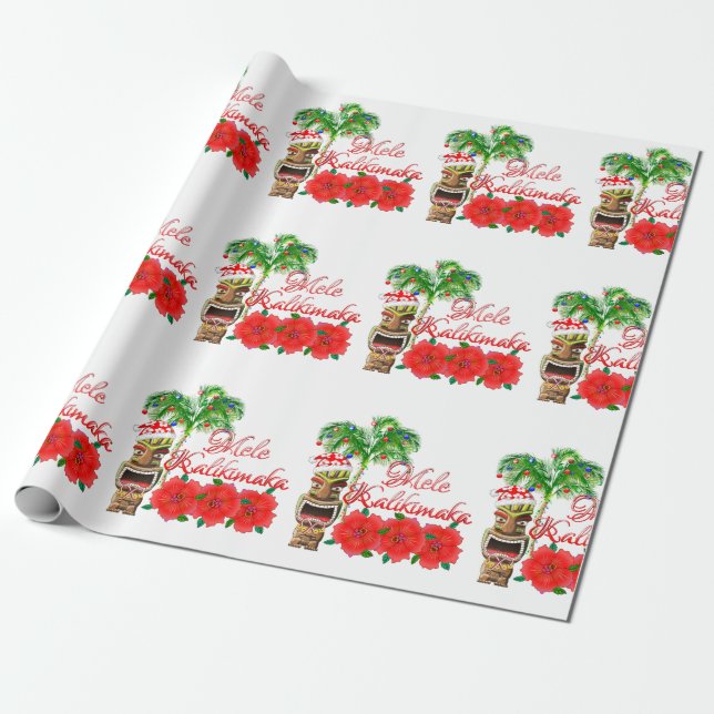 Papel De Presente Santa Claus Tiki Mele Kalikimaka (Desenrolado)