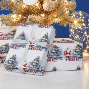 Papel De Presente Santa Clause com a paisagem de neve da árvore de N